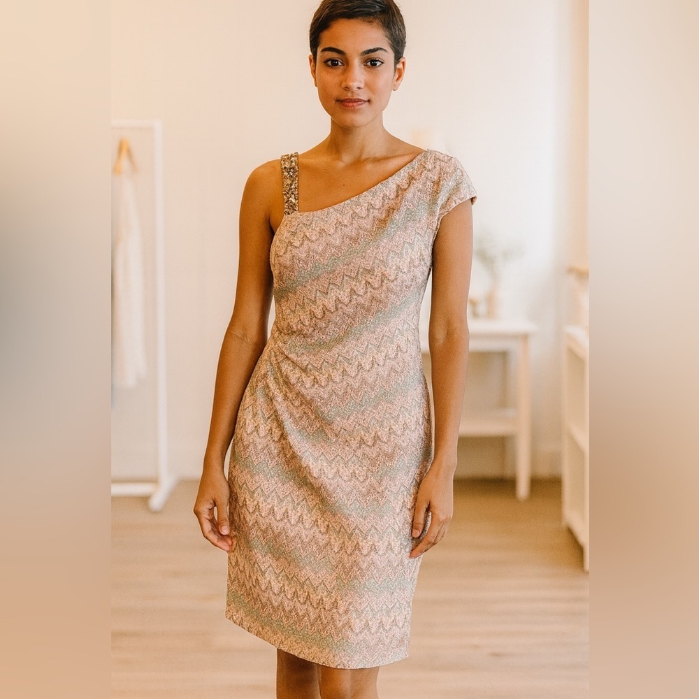 David Meister Sequin Beaded One Shoulder Dress – Size 6, Elegant Cocktail Party